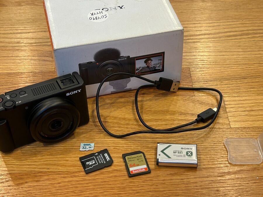Sony Zv-1F Digital Vlog Camera Wide Angle Swivel-Screen W Memory Card