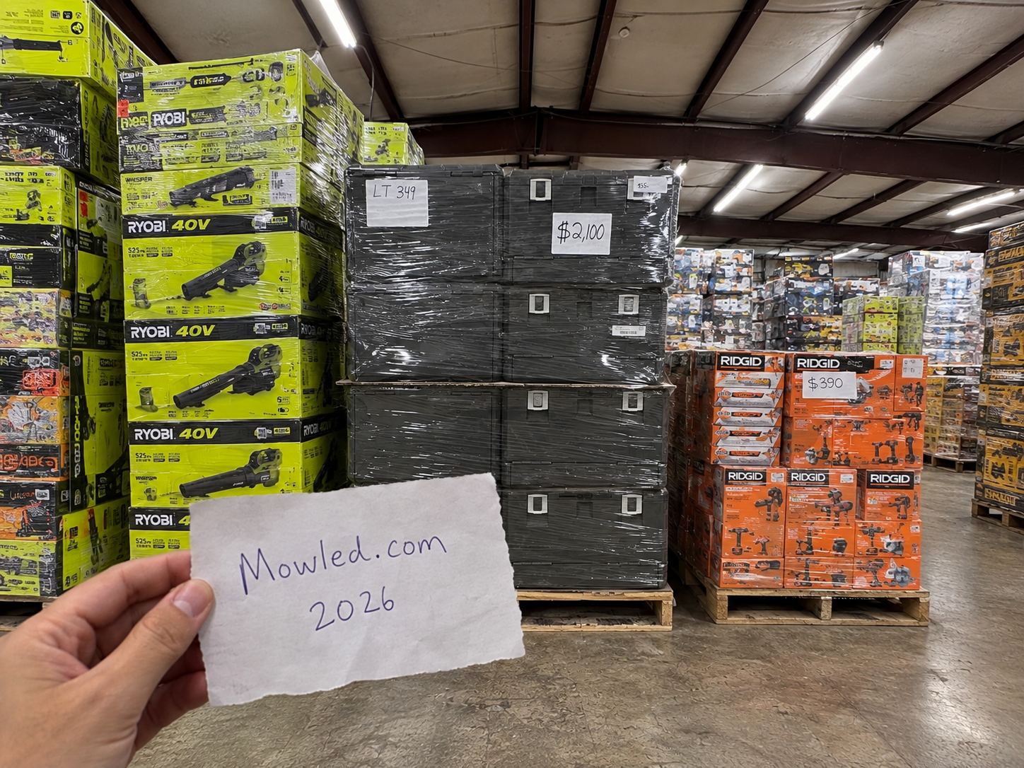 Priced pallets of equipment ready for sale